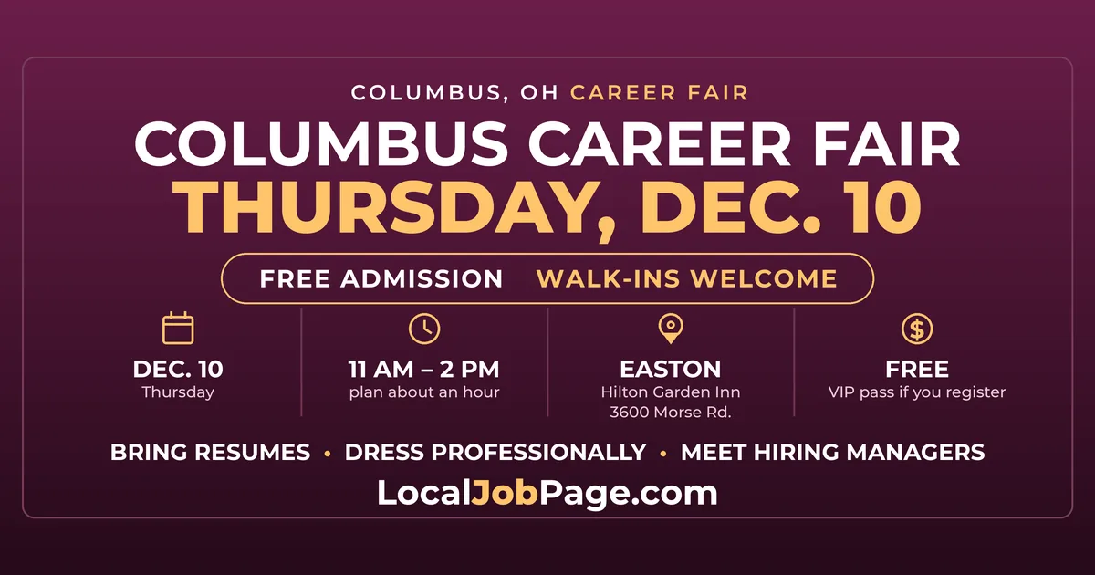 Columbus Career Fair Dec. 10: Free Hiring Event at Hilton Garden Inn Easton