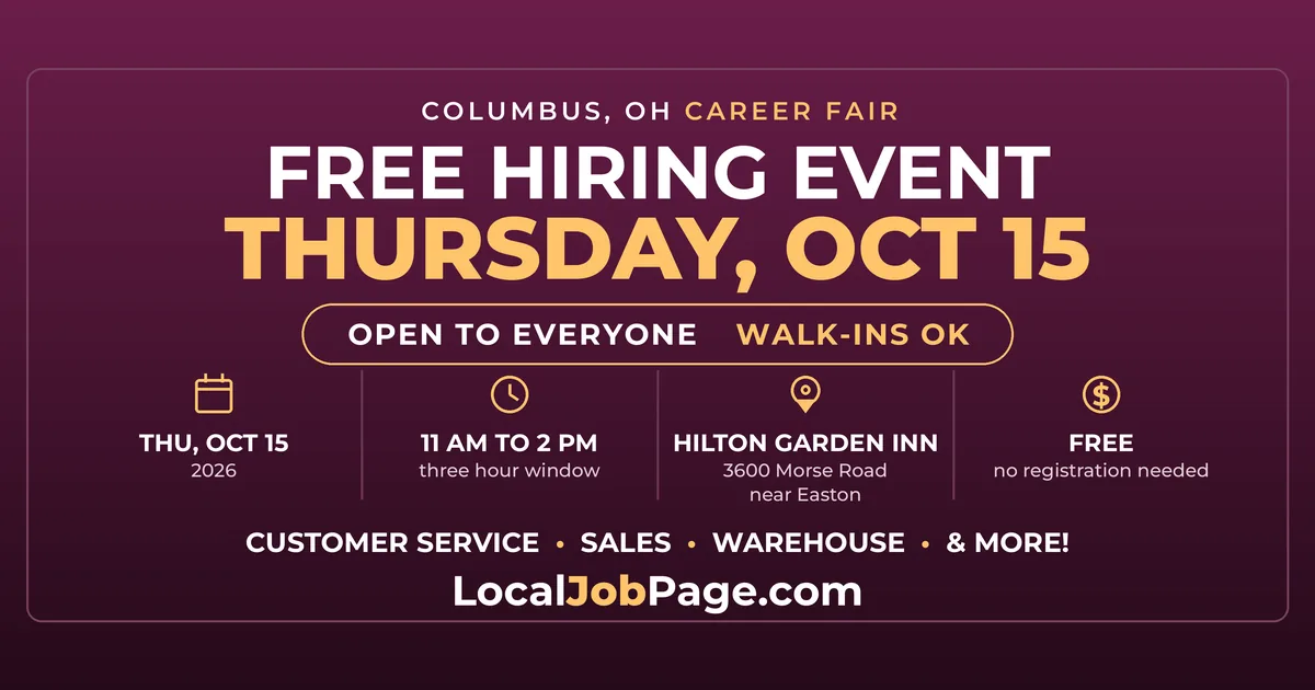 Columbus Career Fair October 15: Free Hiring Event Near Easton