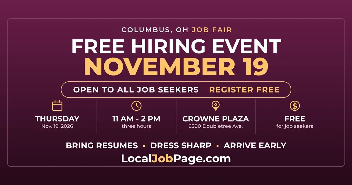 Columbus Job Fair November 19: Free Hiring Event at Crowne Plaza North