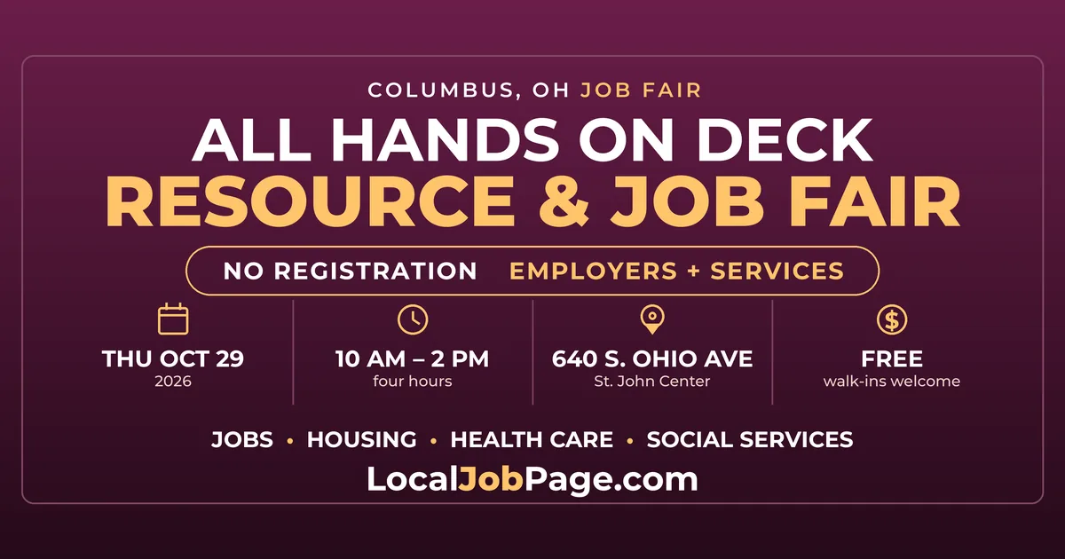 Columbus Resource and Employment Fair October 29: Free at St. John Center