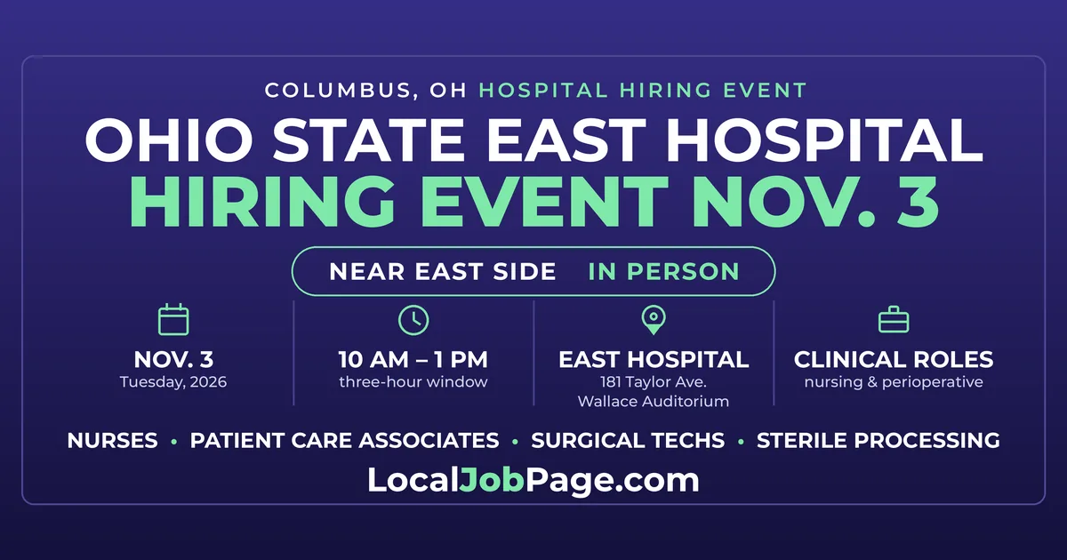 Ohio State East Hospital Hiring Event Nov. 3: Nurses, Surgical Techs and Patient Care Jobs